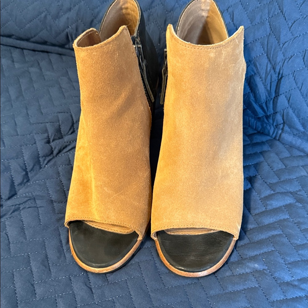 Tan Peep-Toe Ankle Boots